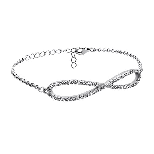 925 Sterling Silver Infinity Bracelet Double Infinity CZ Crystal Simple Minimalist Jewelry bridesmaid Gifts,Large Infinity Charm Bracelet,3.5 gram,Lobster Clasp w 2" Extension,Gift For Her