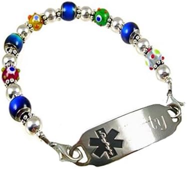 Women's Medical Alert Mood Bead Bracelet, FREE Engraving + FREE WALLET CARD