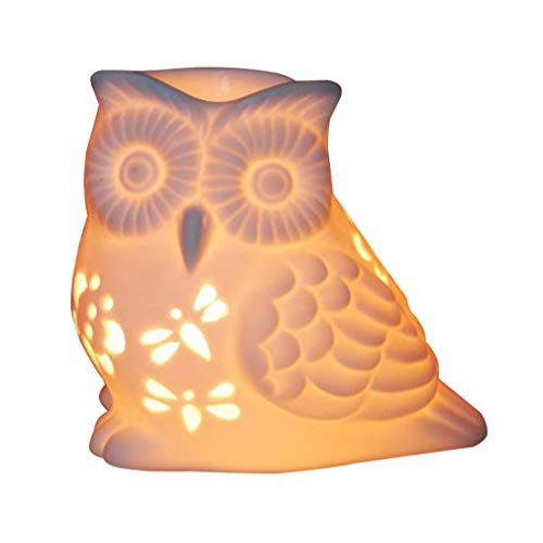 Singeek Owl Ceramic Tealight Holder and Wax Melt Warmer,Essential Oil Burner Candle Aroma Diffuser for Spa Yoga Meditation