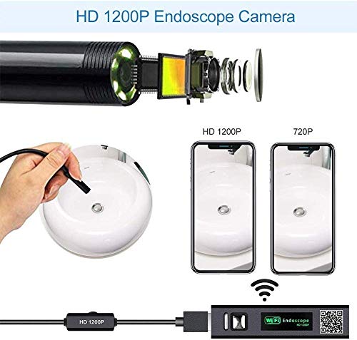 WiFi Endoskop, Kabelloses Inspektionskamera WiFi Endoskopkamera 1200P HD wasserdichte 10M Halbsteife Kabel Boreskope… – Bild 3