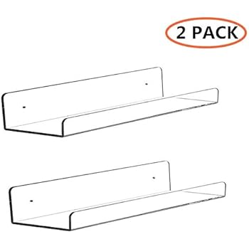 CY craft Wall Mounted Acrylic Floating Shelf 15 Inch Clear Ledge Shelf, Invisible Nursery Kids Bookshelf 5MM Thick Bathroom Storage Shelves Toy Display Organizer, Set of 2