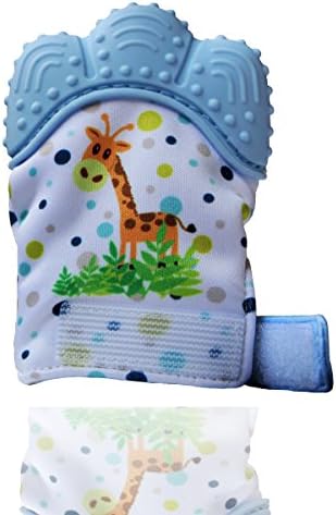 Feihe Baby Teething Mittens for Self-Soothing Pain Relief|Silicone Teething Mitt&Baby Mittens 6-12 Months (G-Blue)