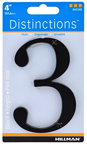Distinctions by Hillman 843143 4-Inch Flush-Mount Black House Number 3
