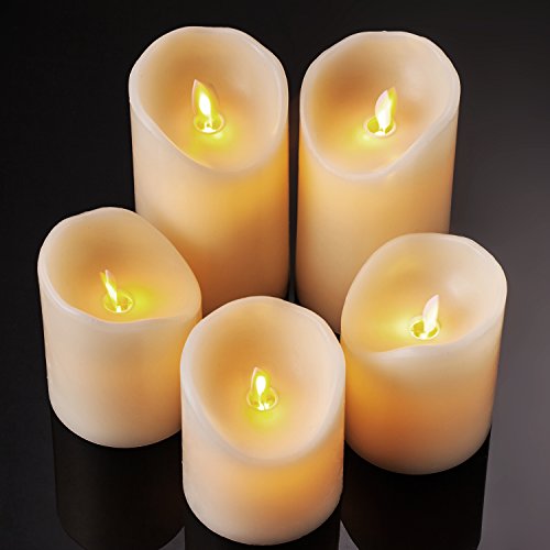Flameless Candles LED Candles Realistic Moving Set of 5 Ivory Battery