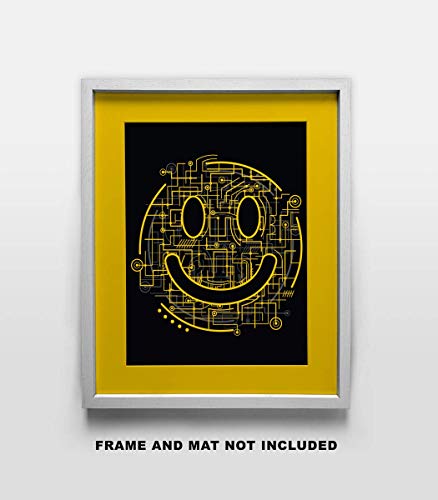 Yellow Happy Face Circuit Board Inspirational STEM Art Print - 11x14 Unframed Art Poster - Great Gift For Science or Technology. Looks Great in an Office, School, Bedroom or Dorm Decor. - Thumbnail 3