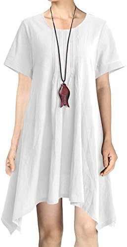 Gikim Women's Plus Size Casual Long Sleeve Linen Cotton Irregular Dress with Pockets