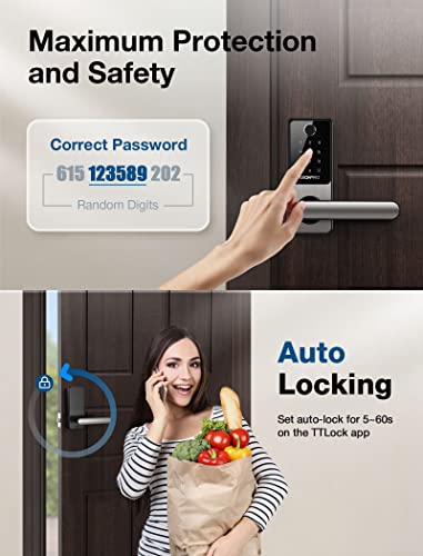 Fingerprint Door Lock, Bluetooth APP Smart Lock with Anti-Peeping, Keyless Entry Door Lock with Handle, Electronic Digital Door Lock, Biometric Door Lock, Smart Lock for Front Door, Home, Apartment