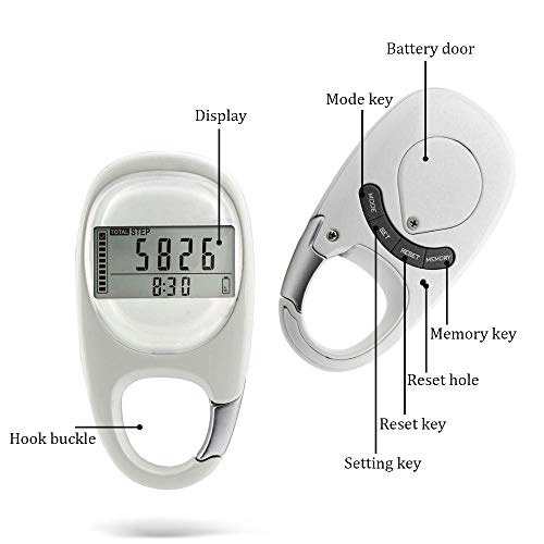 Auoker 3D Digital Pedometer, Simple Pedometer for Walking with Carabiner Clip, Accurately Track Steps and Miles/Km Calories Burned & Activity Time 7 Days Memory, LCD Step Counter for Men, Women