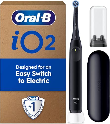 Oral-B iO2 Electric Toothbrush, 1 Gentle Care Toothbrush Head, 1 Travel Case, 1 Travel Refill Holder, Oral B Toothbrush Adults (Night Black), Designed by Braun, 2 Pin UK Plug