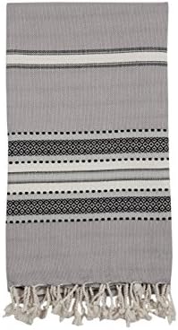 InfuseZen Large Turkish Towel, Oversized Beach Towel or Bath Towel, Grey and Black Peshtemal Towel, Cotton Fouta Hammam (Smoke Grey)