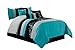 Chezmoi Collection Napa 7-Piece Luxury Leaves Scroll Embroidery Bedding Comforter Set (King, Teal/Gray/Black)