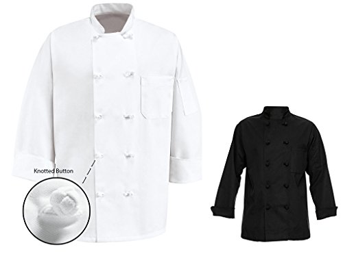 350 Chef Apparel 10 Knot Button Chef Coat-Easy-Care Twill,Black,XX-Large - Thumbnail 3