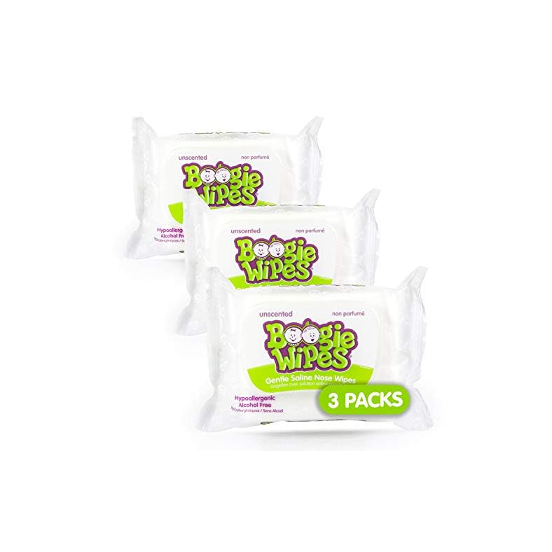 Baby Boogie Wipes, Made with Natural Saline for Stuffy Noses, Unscented, 30 Wipes (Pack of 3)