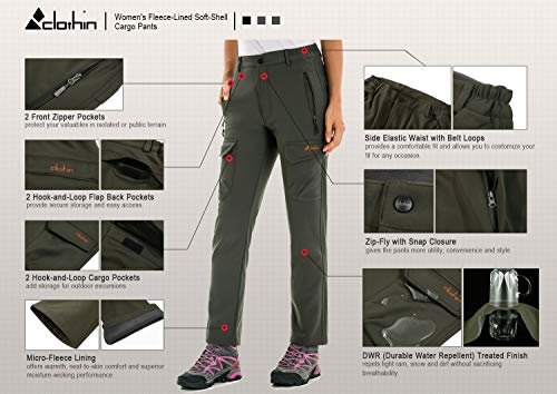 image for Clothin Women's Fleece-Lined Soft-Shell Cargo Pants - Water-Repellent,