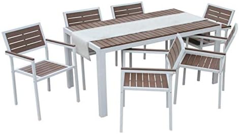 MARKT Supply Co Hand-Made, All Weather Outdoor Furniture, Premium 7-Piece Patio Dining Set | Palisades Collection | White w/Bay Brown