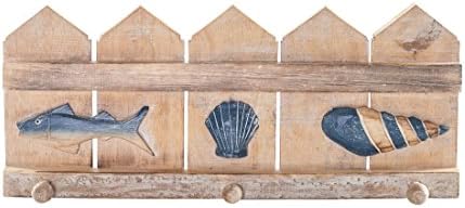 The Seashell Company Wooden Bathroom Towel Rack-1 Fish & 2 Shells 20" | Wall Hanger | Oceanic Rustic Beach Towel Hooks