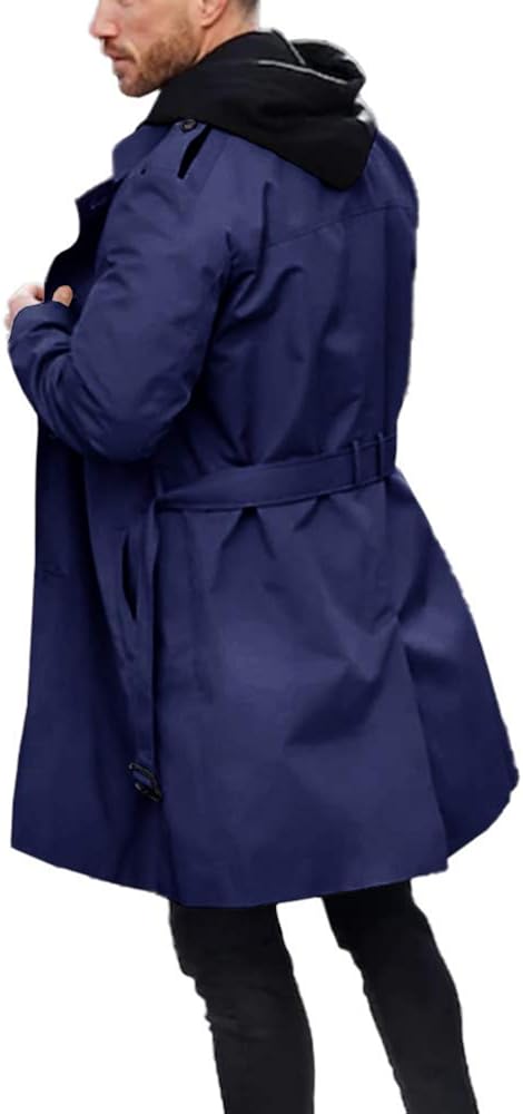 Men's Trench Coat Slim fit Long Lapel Double Breasted Belted Windbreaker Jacket Windproof Button Overcoat at  Men’s Clothing store