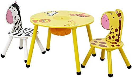 ISUMER Kids Wooden Table and 2 Chairs Set with Storage