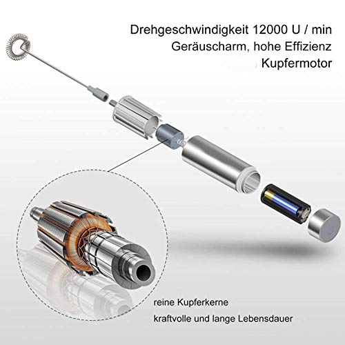 zvcv Handheld elektrische Milchaufschäumer, tragbare Milchblase, batteriebetrieben, mit 2 Schneebesen Kopf… – Bild 3