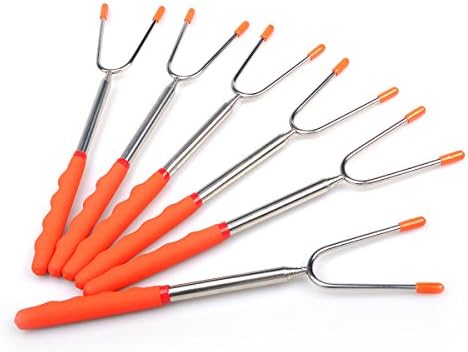 Roasting Sticks, by Gama - Set of 6, Stainless Steel, Extendable(Up To 45"), Reusable, Easy Cleaned Up, W/ Storage Bag - S'mores, Marshmallows, Hotdogs - for Adults Children Camping, BBQ, Campfire