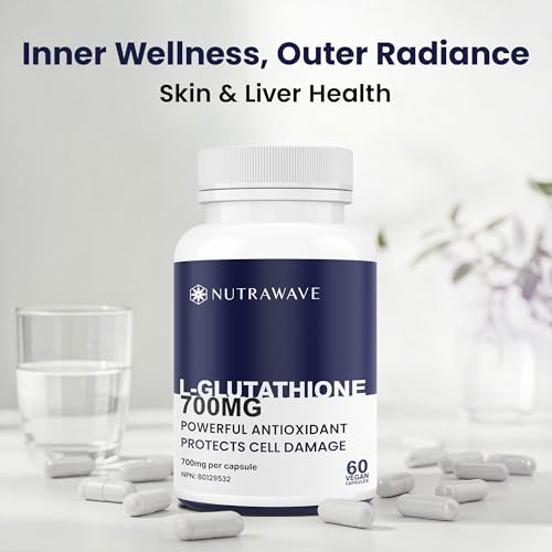 Nutrawave HIGHEST POTENCY AVAILABLE L-Glutathione 700mg per capsule Supplement,- Non-GMO, Soy & Gluten Free - 60 Capsules