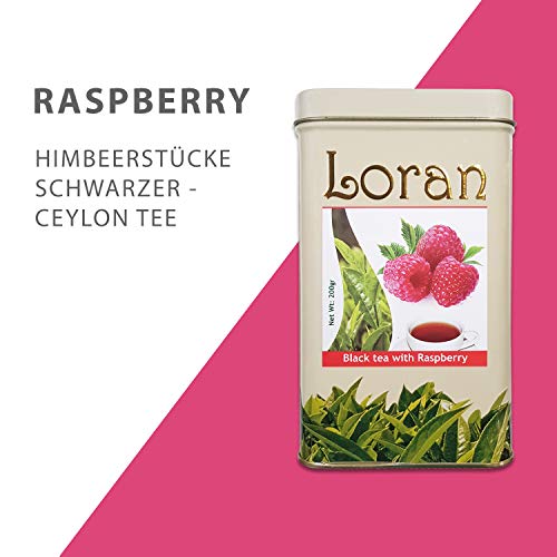 LORAN - Schwarzer Tee mit Himbeere, Premium Qualität, Ceylon Tee aus Sri Lanka, lose in Dose 200g, Himbeerstückchen… – Bild 4