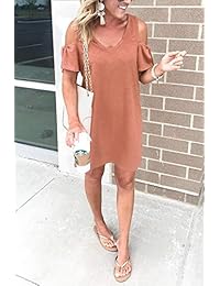 BTFBM - Vestido de verano para mujer, casual, holgado, con hombros descubiertos, manga larga, túnica