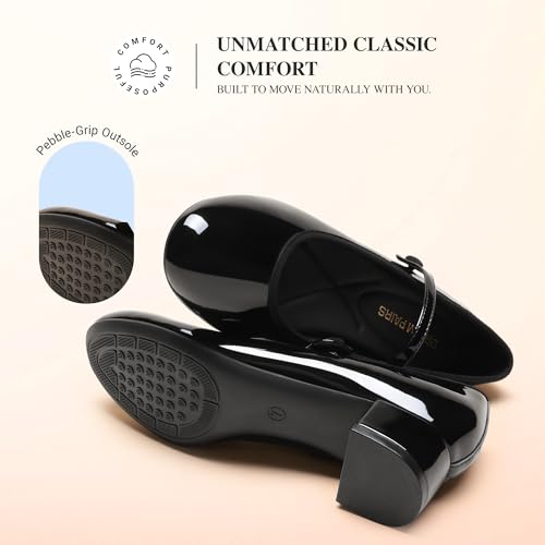 DREAM PAIRS Women's Comfortable Dress Shoes Thick Low Heels Mary Jane Slip on Round Toe Casual Cute Work Shoes