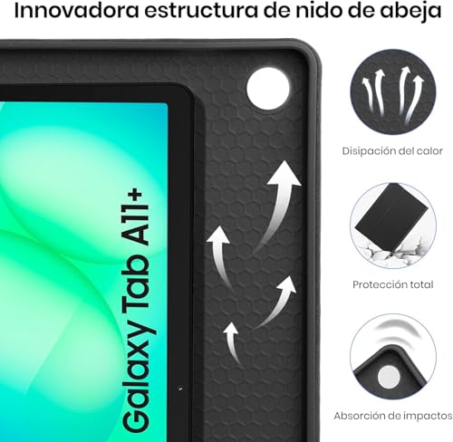 Case with Keyboard for Samsung Galaxy Tab A9+/A11+ 11 Inch 2023/2025, [Spanish] Keyboard Tablet Galaxy A11+ Protective Case, Detachable Pencil Holder Keyboard for Samsung A11 Plus Tablet (Black)