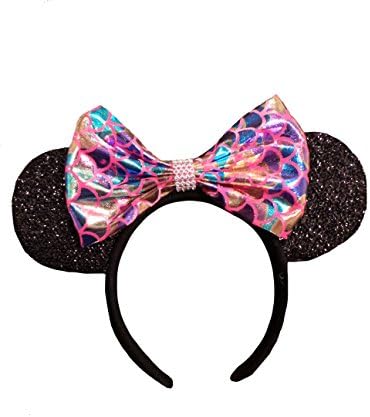 Mickey/Minnie Mouse Style Ears Headband for Boys Girls, Parties Big Sparkling Bow Collection