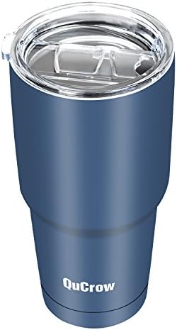 QuCrow 30oz Vacuum Insulated Tumbler- Double Wall Stainless Steel Tumbler with Lid- Coffee Travel Mug- Indigo Blue