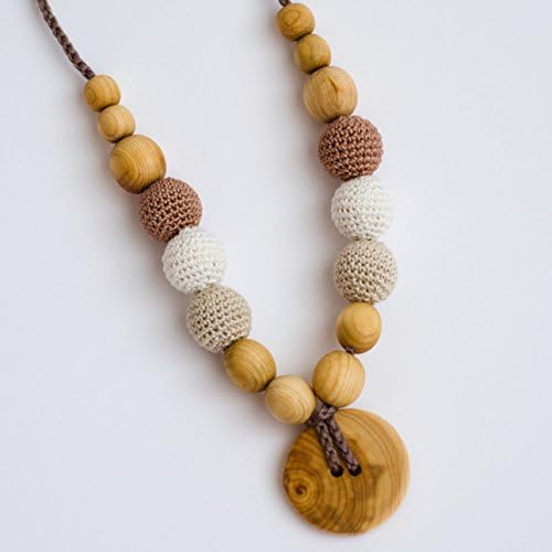 Cream & Beige Button Nursing Necklace / KangarooCare/ Handmade Teething Necklaces for Babies / Eco-friendly Juniper Wood Jewellery for Mommy