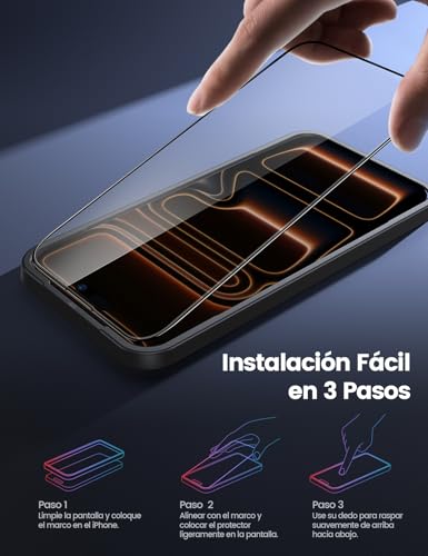 Lamicall Mica para iPhone 17 Pro - [Top 9H Película de Vidrio Templado], Marco de Instalación Fácil, 0 Burbujas, AntiHuellas, Alta Sensibilidad, Protector de Pantalla para iPhone 17 Pro (6.3") - 2 Pack