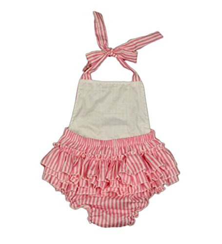 Strips 100% Cotton Infants Onesie Floral Ruffles Romper Dress (6-12 Month,Red)