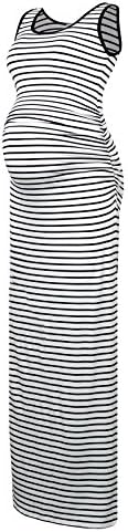 Womens Sleeveless Side Ruched Split Bodycon Maternity Maxi Dress Slim Round Neck Casual Pregnancy Tank Dress