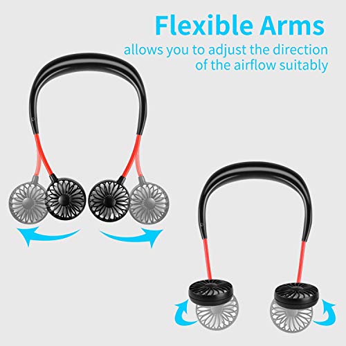 2019 Upgraded Hand Free Fan Portable Wearable Neckband Fan Personal USB Fan Battery Rechargeable Mini Fan Cooler Fan with Dual Wind Head for Traveling Office Outdoor Household
