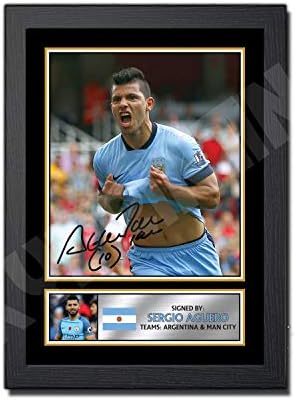 A3 BLACK FRAMED KUN SERGIO AGUERO 2 Signed Autographed Poster Print | Wall Art | Photo | Signature | Autograph Image