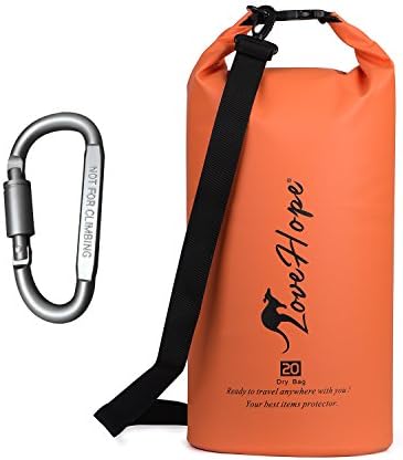 Lovehope Waterproof dry bags 5L/10L/20L 600D PVC Waterproof Dry Bag for Boating and Camping, Rafting, Swimming, Camping, Hiking, Beach, Fishing,Snowboarding. (Orange, 5L)