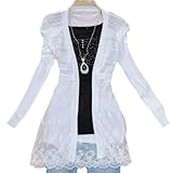 LOCOMO Women Lace Floral Bottom Sheer Cover Long Sleeve Cardigan FFJ007WHT