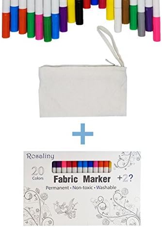 Fabric Markers, Rosaliny 20 Colors Permanent Fabric Marker-Bullet Tips Non-toxic Fabric Paint Pen with 2 Magic Disappearing Markers & 1 Gift