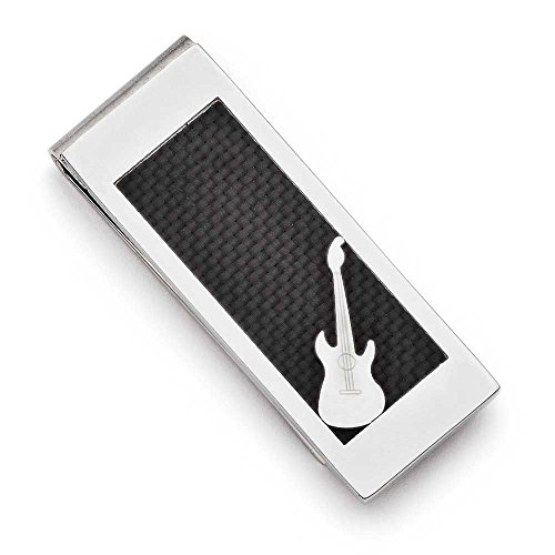 Chisel Stainless Steel Polished Black Carbon Fiber Inlay Guitar Money Clip