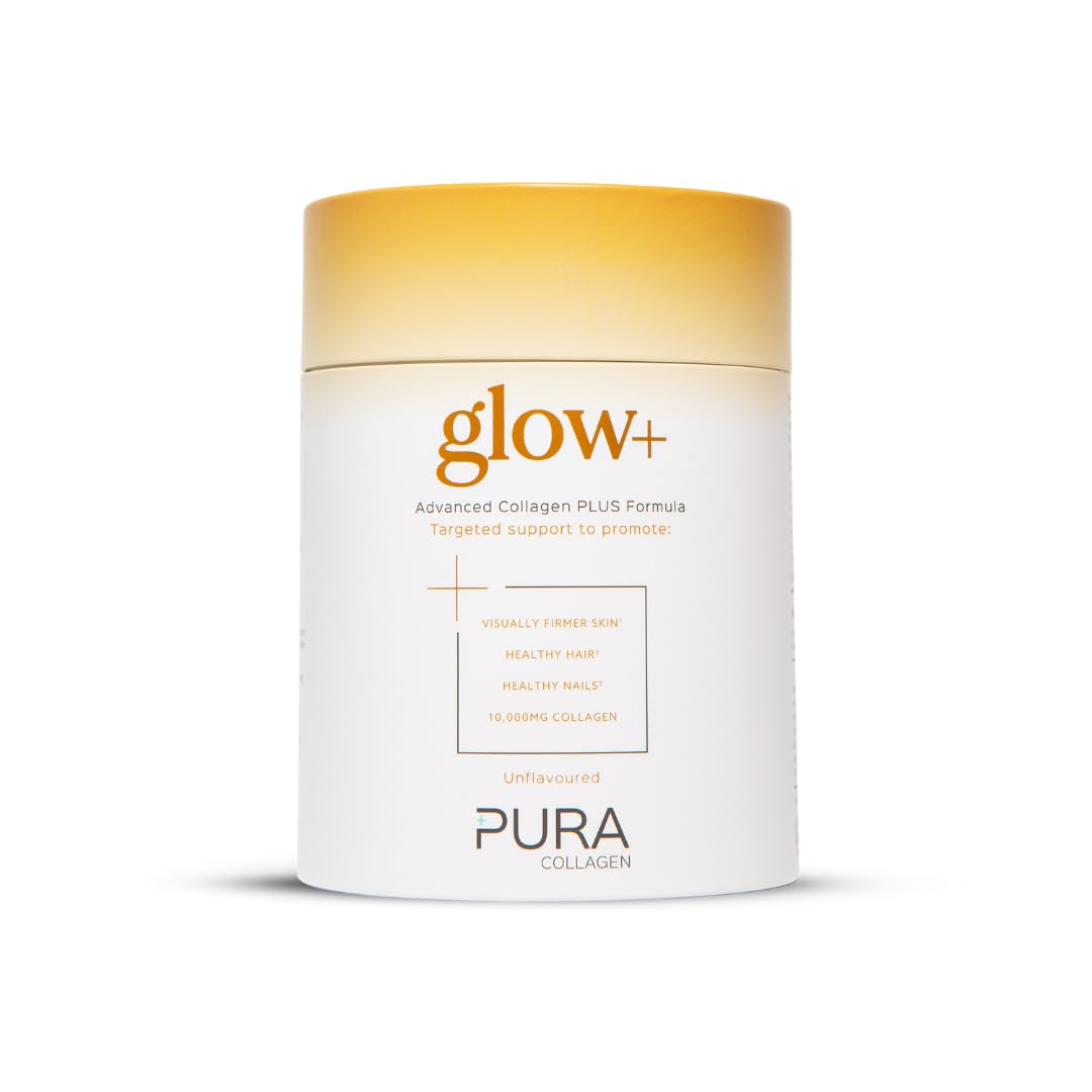 Pura Collagen Glow+ Powdered Supplement | 10,000mg Hydrolysed Collagen Peptides with Hyaluronic Acid, Biotin, Vitamins & Minerals for Skin, Hair & Nails – 28 Servings, 284g