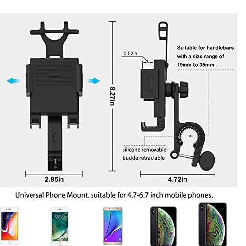 Bike Phone Mount,Motorcycle Phone Mount, Bike Phone Mount Holder for 4.7-6.7 inch Mobile Phone, Anti-Shake & Anti-Scratch ,360 Degree Adjustment ,Black.