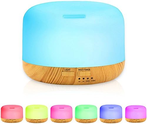KUMIBA Wood grain Essential Oil Diffuser 300ml Ultrasonic Aroma Cool Mist Humidifier with 7 Color Light Changing 4 Timer Settings home office bedroom spa
