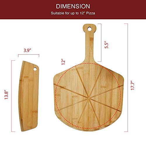 AXSCOK Premium Pizza Peel and Cutter Set, 12 Inch Bamboo Pizza Paddle Cutting Board Builtin