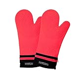 Detachable Silicone Oven Mitt - 1 Pair of Extra Long Professional Heat Resistant Potholder Gloves - Red