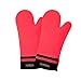 Detachable Silicone Oven Mitt - 1 Pair of Extra Long Professional Heat Resistant Potholder Gloves - Red
