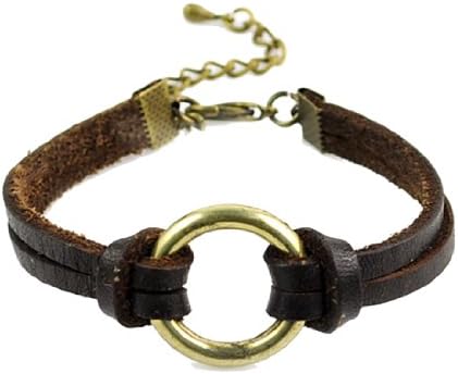 Huan Xun Fashion Cow Leather Bracelet with a Antique Ring Charm Jewelry , Br-1284, 8pcs Per Lot