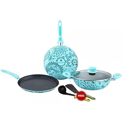 Wonderchef Oscar Blu Doppio Aluminium Cookware Set, 4-Pieces, Blue/Black