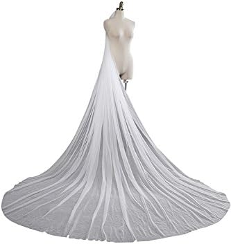 Lanshini Women's One Tier Tulle Cathedral Length Wedding Bridal Veil With Comb White